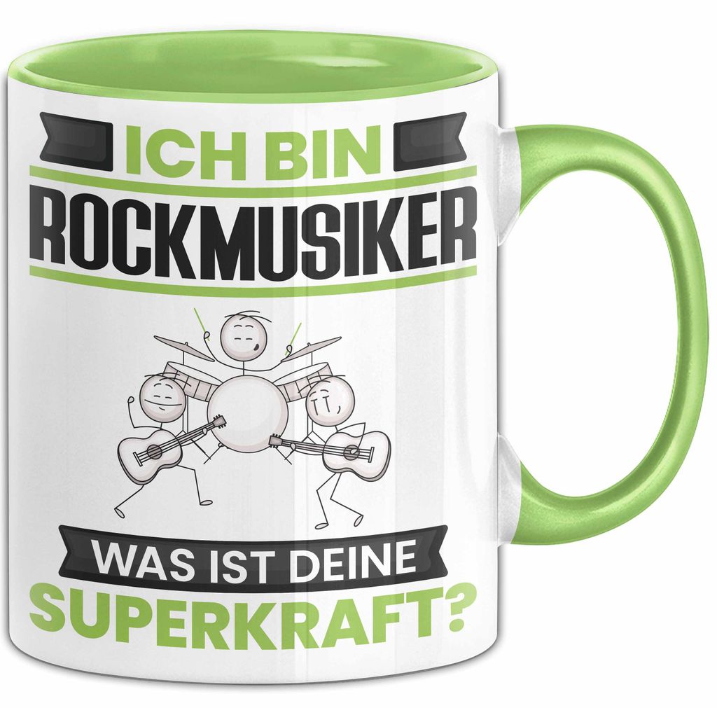 Rockmusiker Tasse Geschenk für Rockmusiker Geburtstag Lustiger Spruch Kaffee-Becher Was Ist Deine Superkraft (Grün)