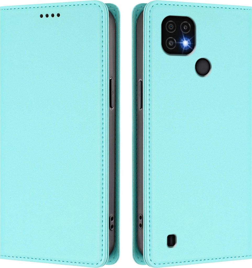 Handyhülle für Realme C20/Realme C21/Realme C11 2021, Kunstleder Klapphülle Stoßfeste Magnetische Hülle mit Ständer Türkis