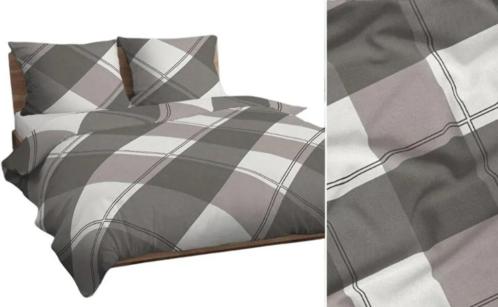 Parure KARO Linge de lit en coton 160x200 carreaux gris beige 4746 B