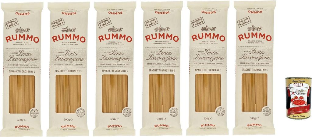 Rummo Spaghetti Grossi No.5 6x500g | Hartweizengrieß, al bronzo – langsam getrocknet, extra dick & bissfest – Premium Vorratspack Familie & Ga...
