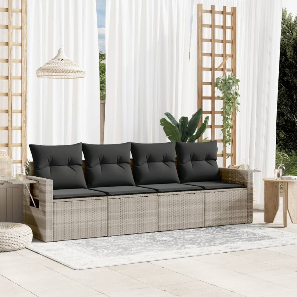Design 4-tlg. Garten-Sofagarnitur mit Kissen Hellgrau Poly Rattan, Gartenmöbel-Sets 2024 Neu