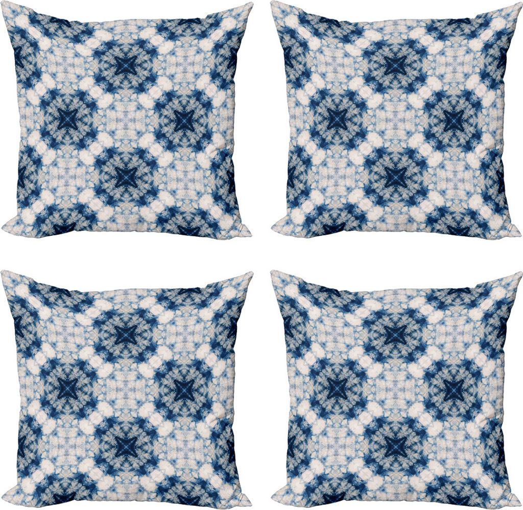 ABAKUHAUS Ethnisch Kissenbezug Set (4 Stück), Tie Dye Effect Bohemian, Moderner Doppelseitiger Digitaldruck, 50 cm x 50 cm, Blau grau