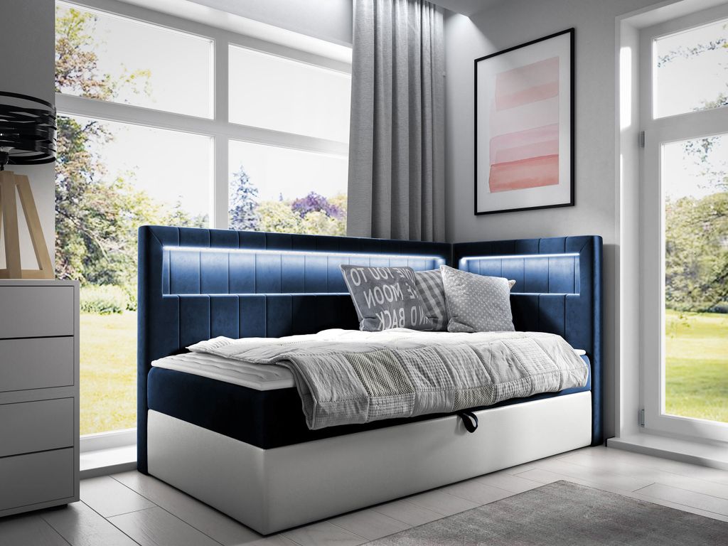 MIRJAN24 Boxspringbett Gold Junior 3 80x200, Einzelbett mit Bonellfederkern, Härtegrad - H3 (Farbe: Soft 017 + Fresh 11, Seite zum Öffnen des Bet...