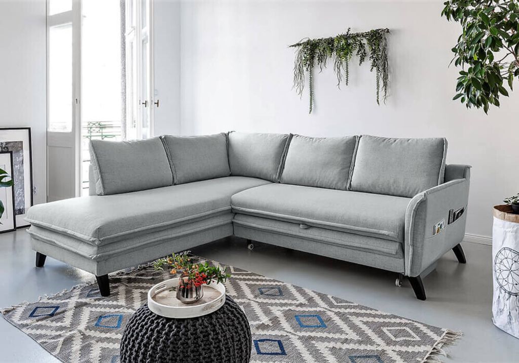 MIUFORM Charming Charlie - Ecksofa mit Bettfunktion und Bettkasten L-FORM LINKS - 234x200cm - Dunkelgrau - Sofa Schlafsofa Couch