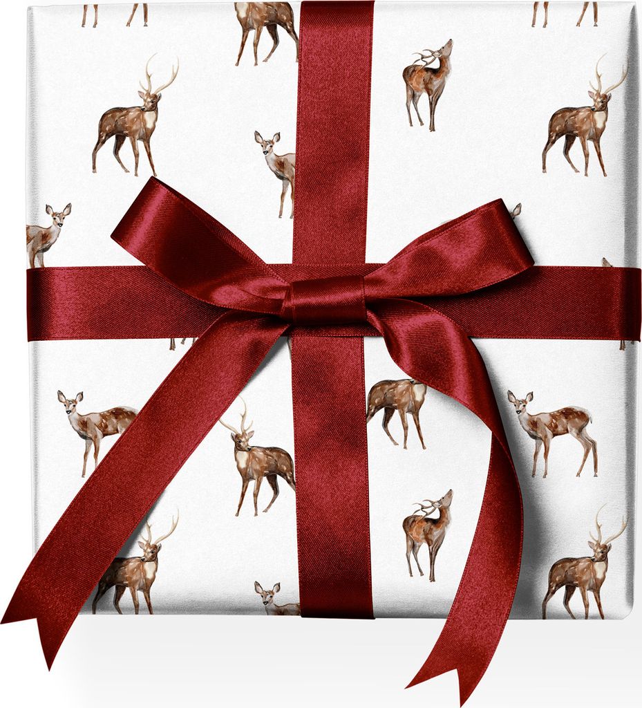 Wald Winter Geschenkpapier mit Rehen und Hirschen, Jagd, braun weiß - G22123, 32 x 48cm