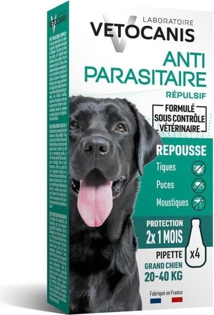 VETOCANIS 4 Anti-Floh- und Anti-Zecken-Pipetten - für große Hunde von 20 bis 40 kg - 2x 1 Monat Schutz