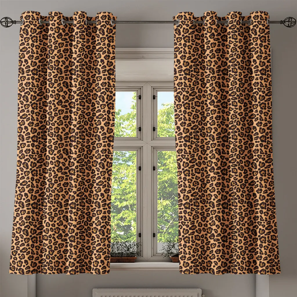 ABAKUHAUS Tenda con occhielli con stampa leopardata, illustrazione con texture leopardata, motivo ispirato alla fauna esotica africana, tende decorative a 2 pannelli per finestre, 280 cm x 175 cm, arancione e nero - 2