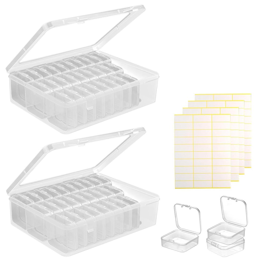 60 kleine Aufbewahrungsboxen: Mini-Aufbewahrungsbox mit 2 großen Aufbewahrungsboxen und 4 Aufklebern, kleine Kunststoffboxen für Kleinteile, Pill...