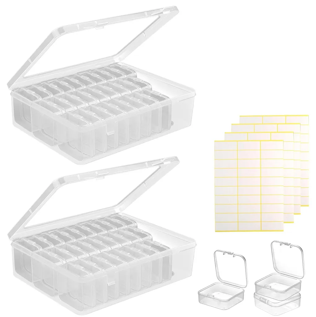 60 Petites Boîtes de Rangement avec 2 Grands Boîtiers et Autocollants