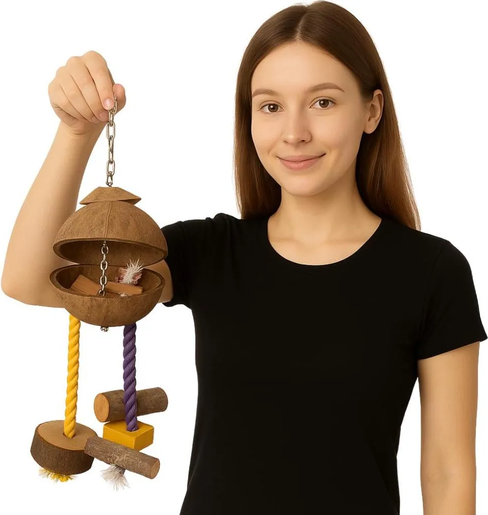 Giocattolo Cocco per Pappagalli Grandi: Giochi Foraging e Masticazione