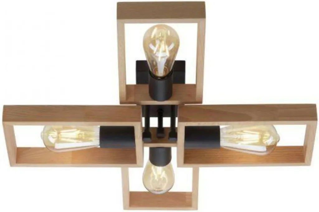 Plafonnier en bois naturel et noir à 4 flammes L 62 cm style scandinave