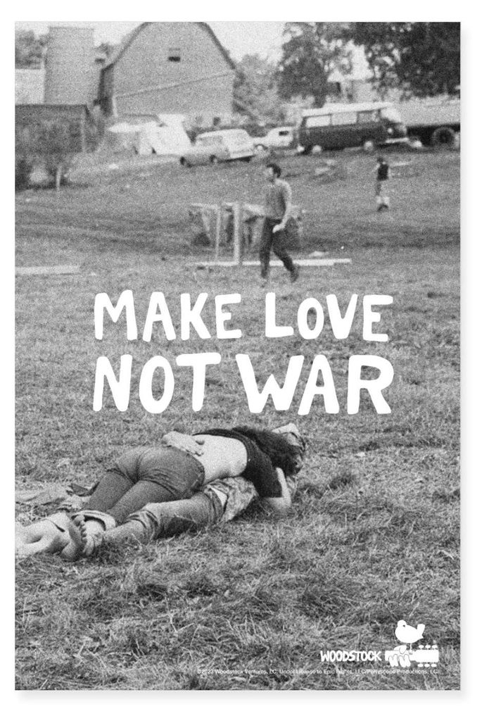 Spreadshirt Woodstock Make Love Not War Poster Poster 40x60 cm, One size, Weiß