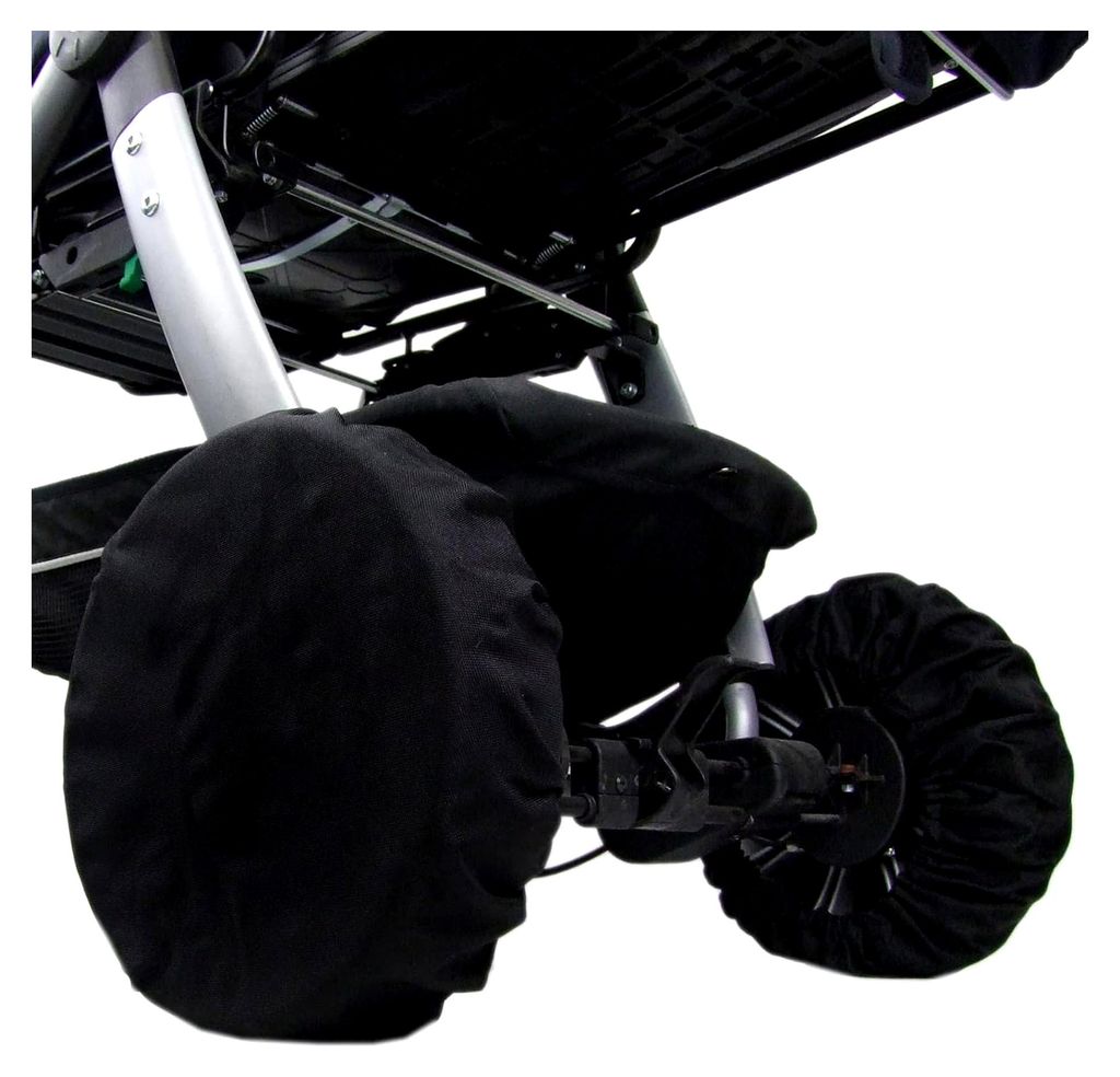 Radschutz für Kinderwagen – Set aus Räderschutz und Reifentaschen für Buggy-Räder bis 14 Zoll, universell passend, aus flexiblem Nylongewebe ...