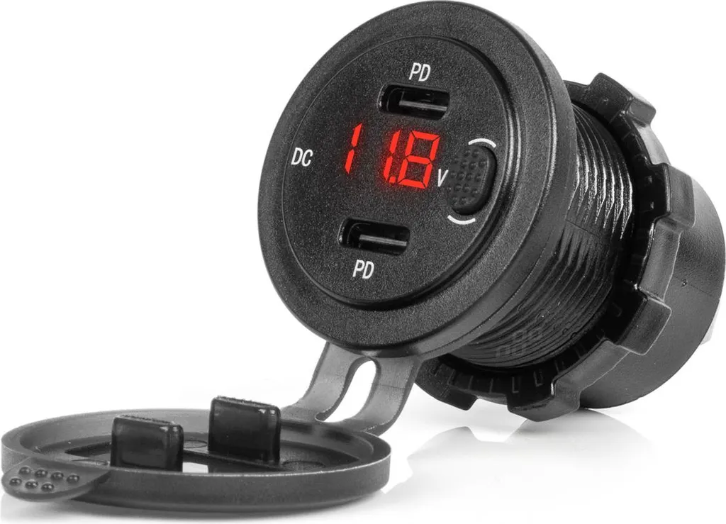Caricatore USB-C Auto con Voltmetro AMIO-04226 | Design Waterproof e Veloce