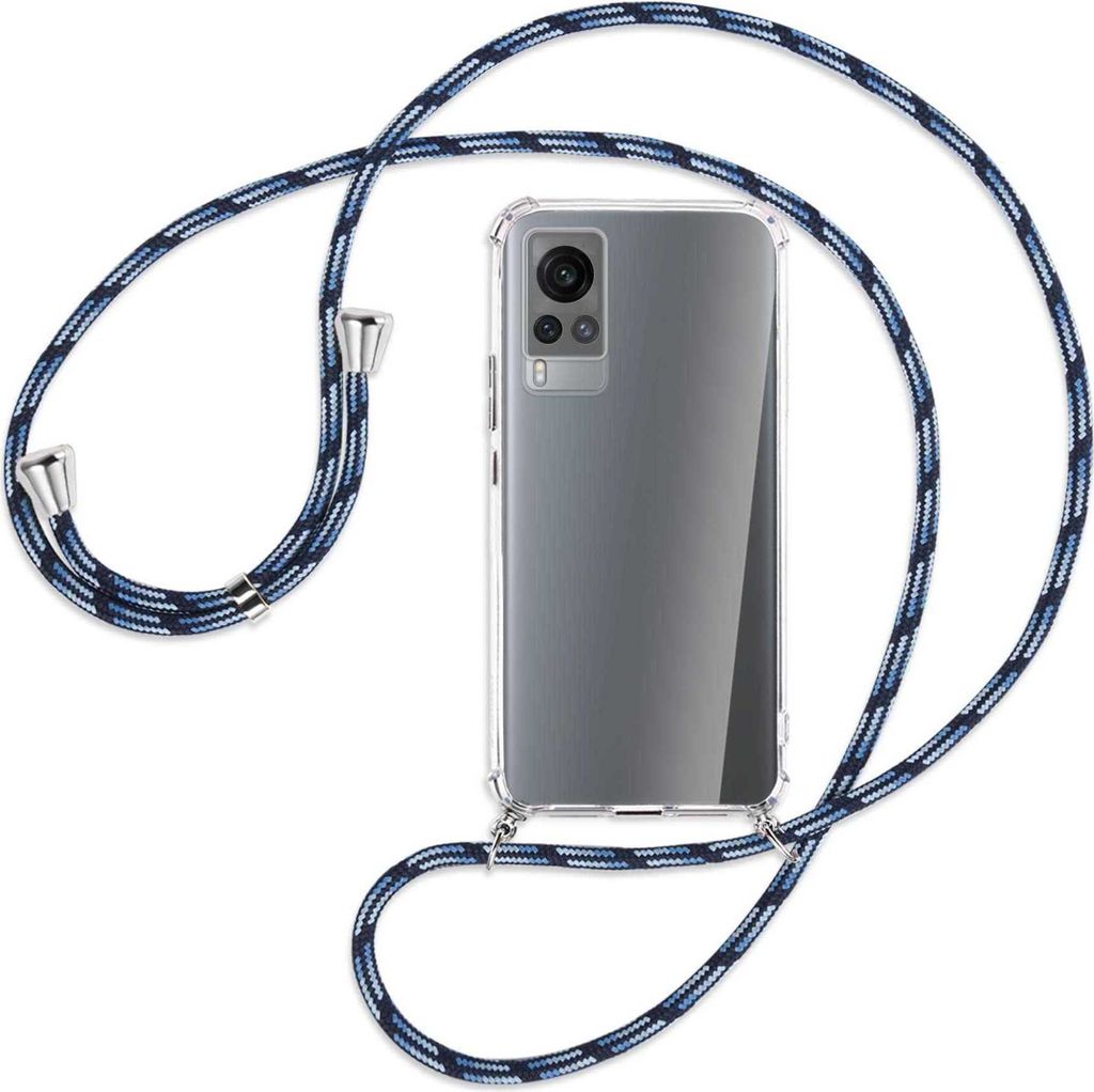 Handykette Backcover-Schutzhülle mit Band (Metall silberfarben) für vivo X60 - Blautöne