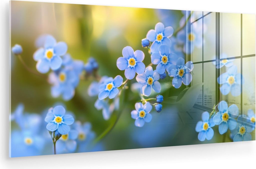MuchoWow Glasbilder - Bilder auf Wandbild - Foto auf Glas Blumen - Blau - Vergissmeinnicht 120x60 cm Wanddekoration aus Glas - Acrylglasbild - Acry...