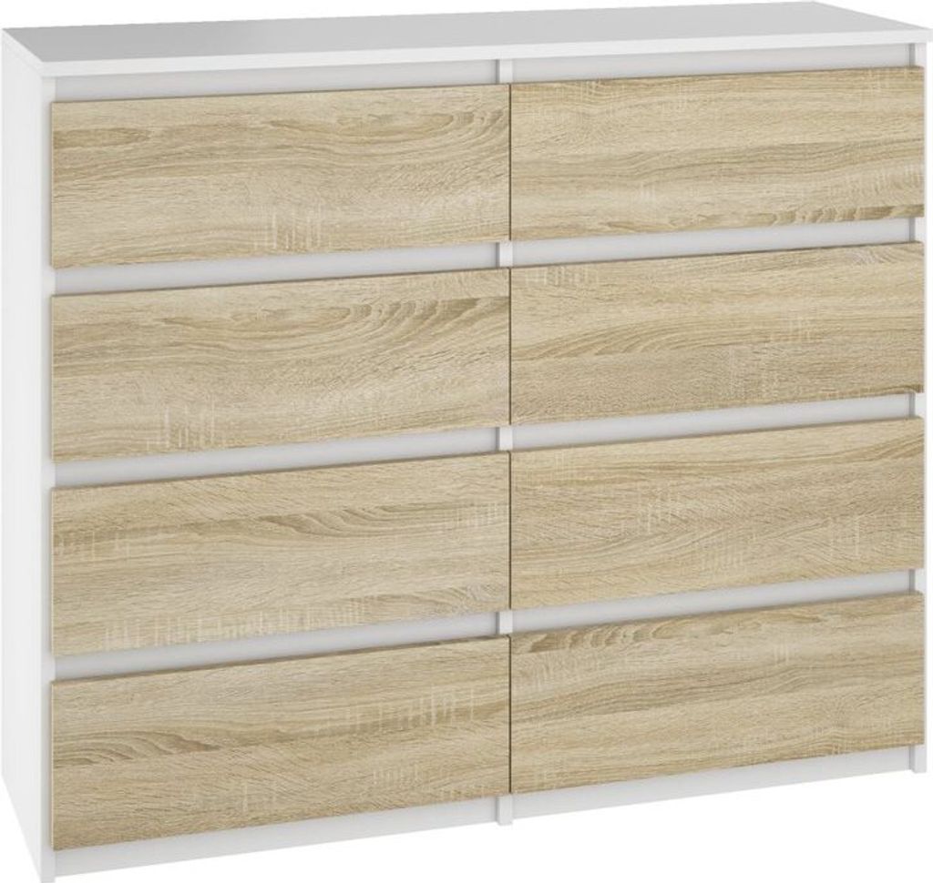 YUMEBLY Kommode mit 8 Schubladen | 100,5x93x33,5 cm | Schrank für Kleidung, Dokumente, kleine Gegenstände | Schlafzimmer Wohnzimmer Büro | Weiß...