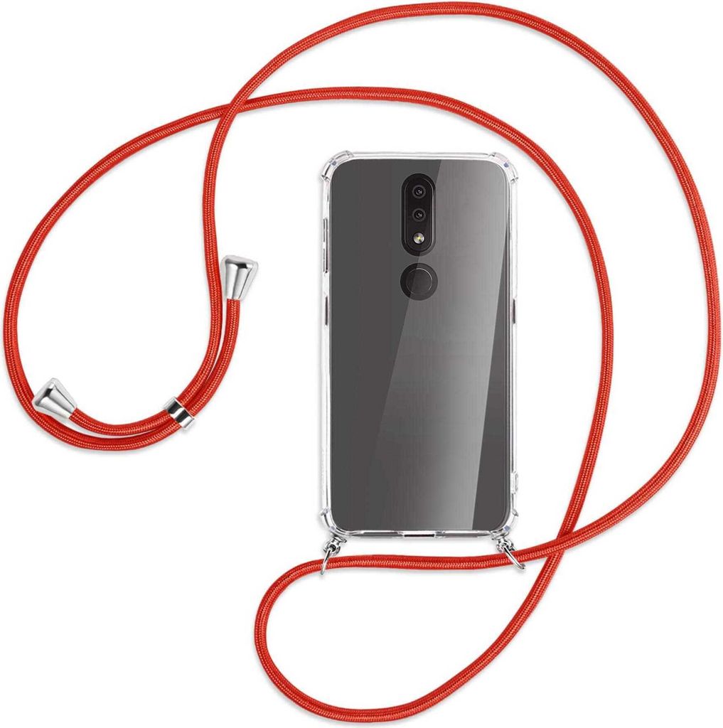 Handykette Backcover-Schutzhülle mit Band (Metall silberfarben) für Nokia 4.2 - rot