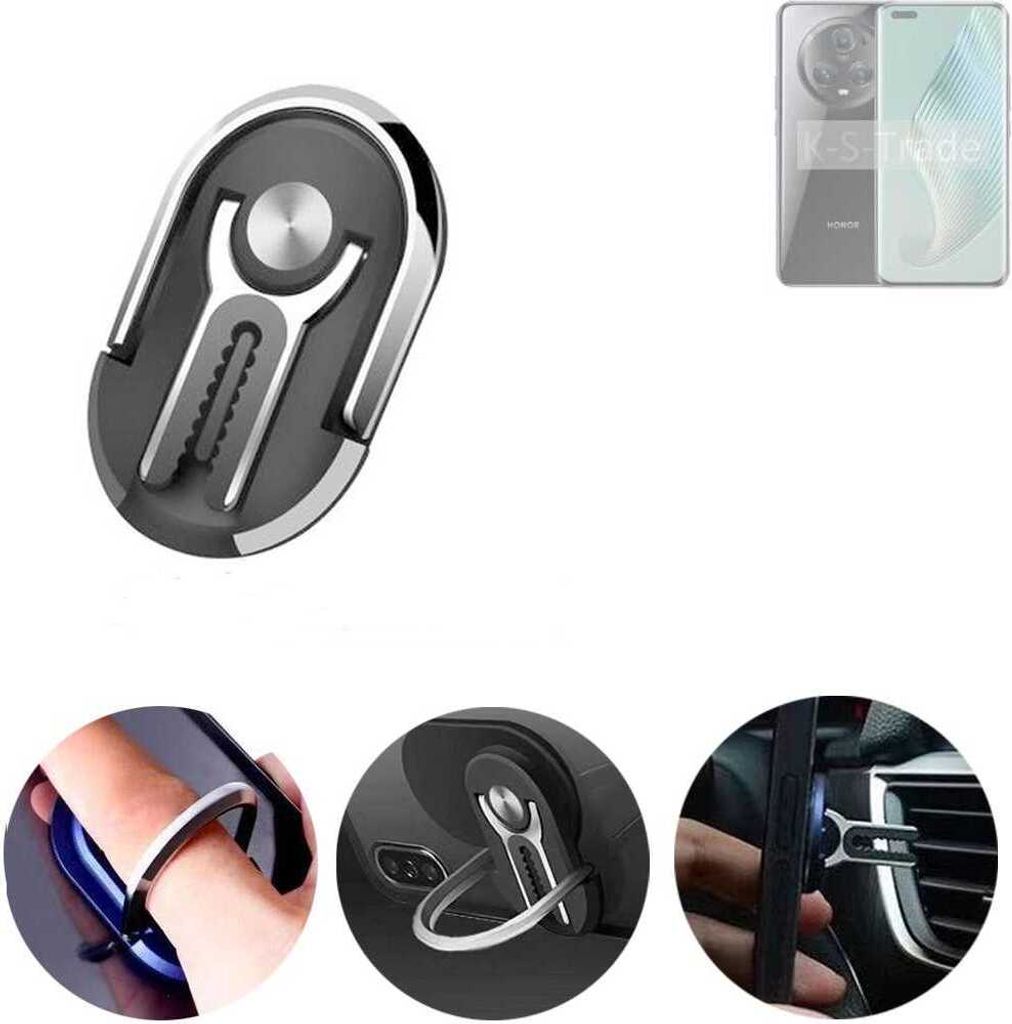 K-S-Trade 3in1 Smartphone-Ring Handy-Ring kompatibel mit Honor Magic5 Pro Fingerhalterung Handyring Tischständer Lüftungsgitter-Halterung Tisch