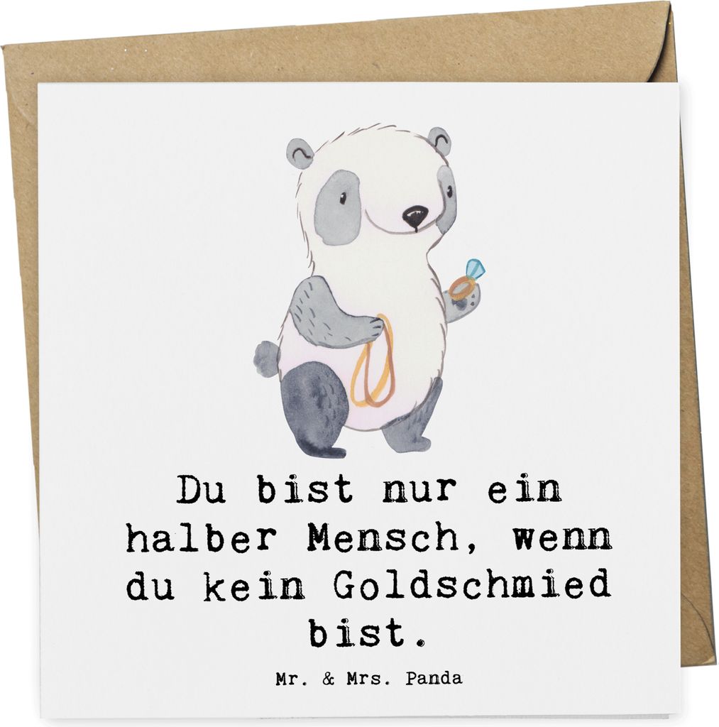 Mr. & Mrs. Panda Grußkarte Goldschmied Herz - Weiß - Geschenk, Juwelier, Klappkarte, Schmuckgeschäft, doppelkarte, Spruch, anlasskarte, Glückwu...