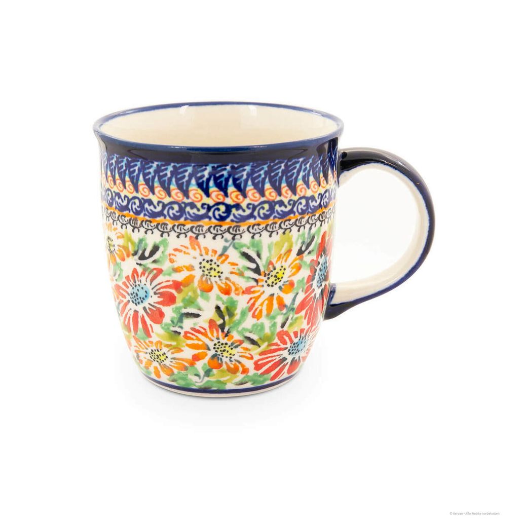Original Bunzlauer Keramik 350 ml Kaffeebecher Teetasse Pott Tasse Becher Ø 9,3 cm, H 9,7 cm Dekor ART-312