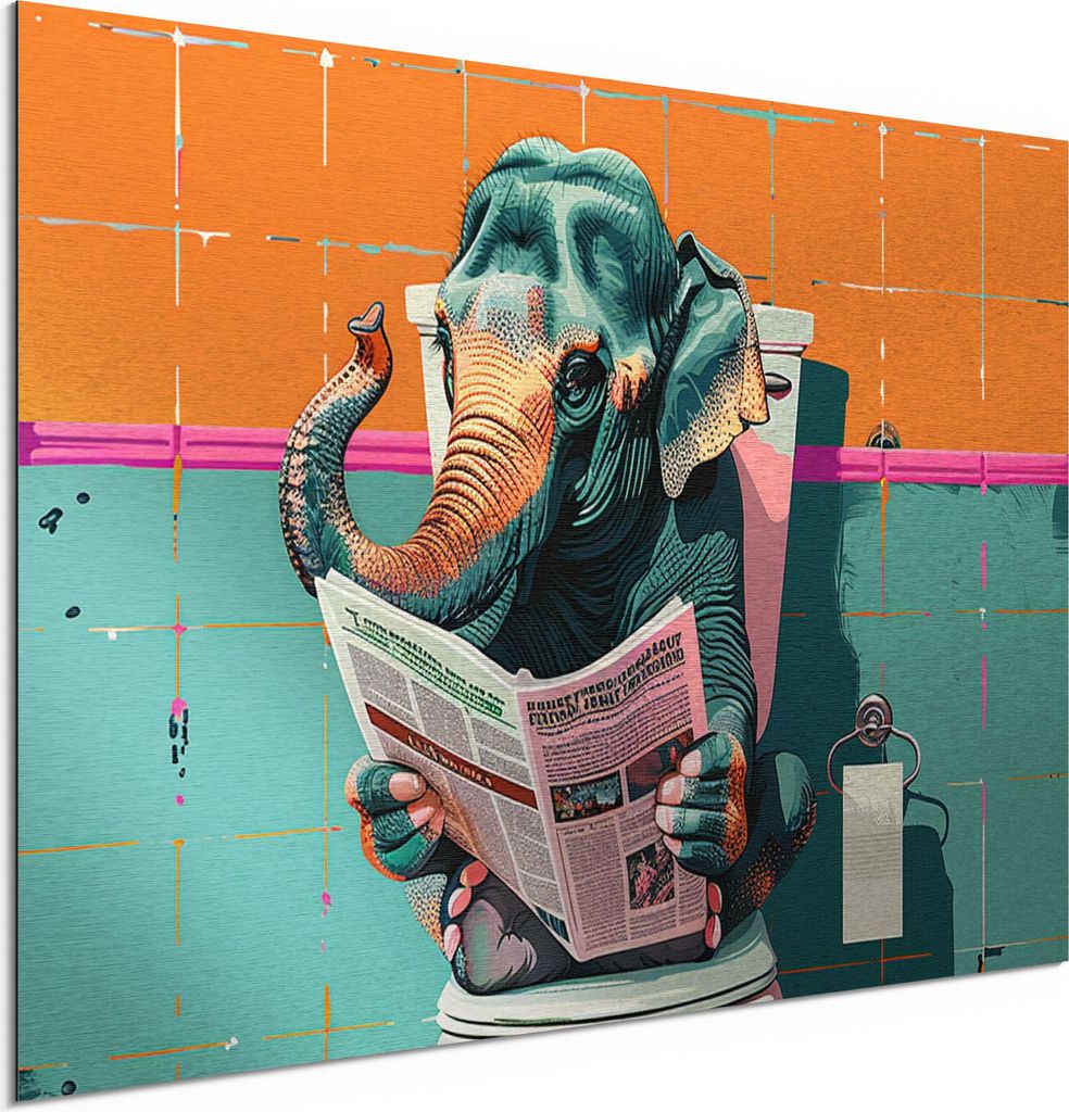 DEQORI Alu-Dibond Bild Silber 60x40 cm 'Elefant macht Druck' Wandbild Metall dünn Design