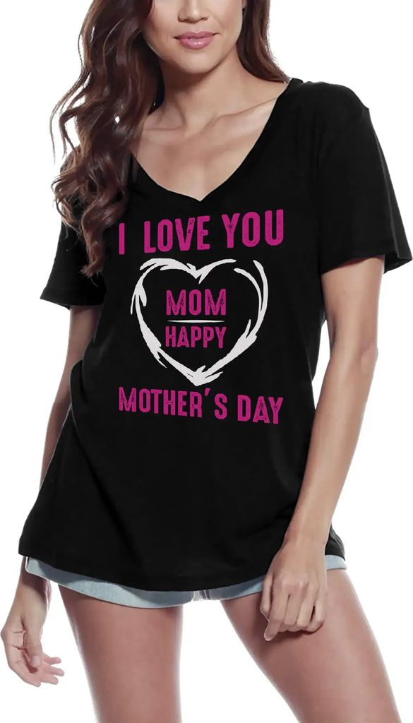 Damen Grafik T-Shirt V-Ausschnitt Ich liebe dich Mama - Muttertag – I Love You Mom - Mother's Day – Öko-Verantwortlich Vintage Jahrgang Kurzarm