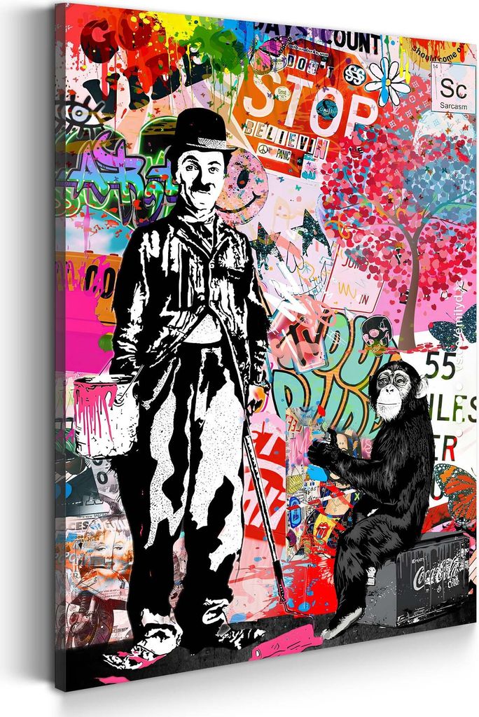 Graffiti Charlie mit Affe Street Art Wandbild Leinwandbild Kunstdruck XL Wanddeko: 80x120x4cm