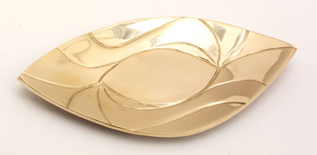 Kerzenteller Messing Gold poliert Blattform (Innen 9 x 5,5 Produktbild 