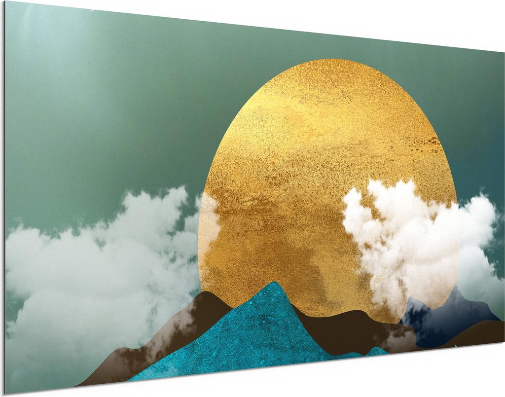 DEQORI Alu-Dibond Bild Weiß 100x50 cm 'Der Sonnenpfad' Wandbild Metall dünn Design