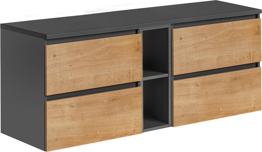 Badezimmerschrank 140 Cm Eiche Grau Modern Oben 4 Schubladen Nische