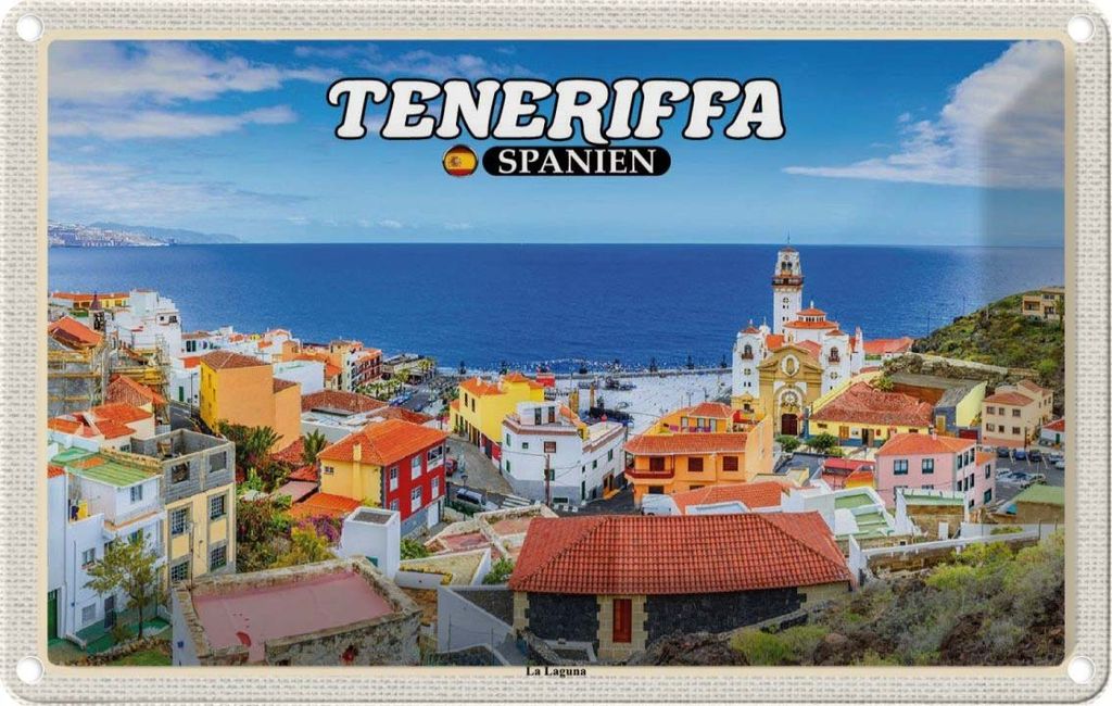 vianmo Blechschild 12x18 cm Teneriffa Spanien La Laguna Meer Stadt Bildmotiv Reisemotiv Abenteuer Reisen