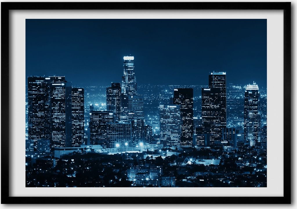 Bild - Bilderrahmen - 100 cm x 70 cm - MDF - Rahmen - Foto - Wandkunst Los Angeles in der Nacht