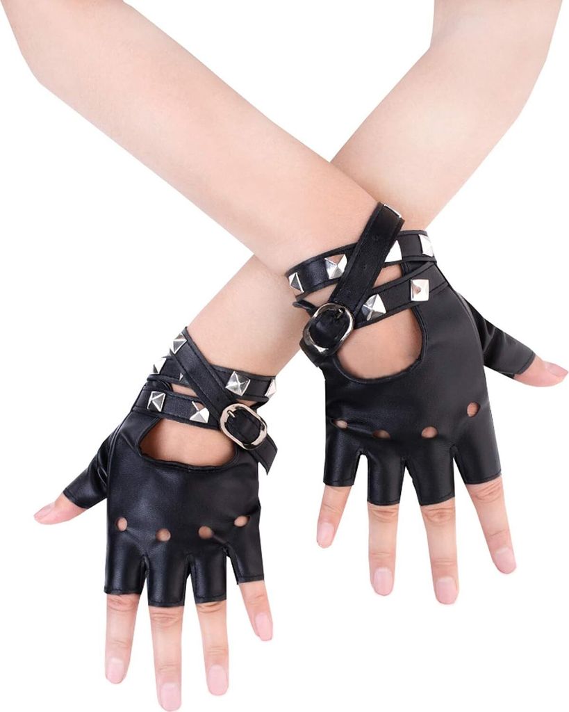 Punk Nieten Halbfinger Leder Performance Kostüm Fingerlose Produktbild 