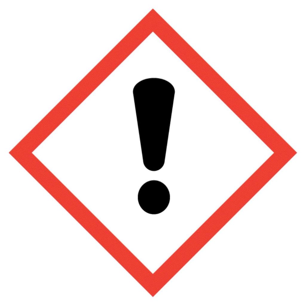 A hazard symbol with an exclamation mark inside a red diamond.