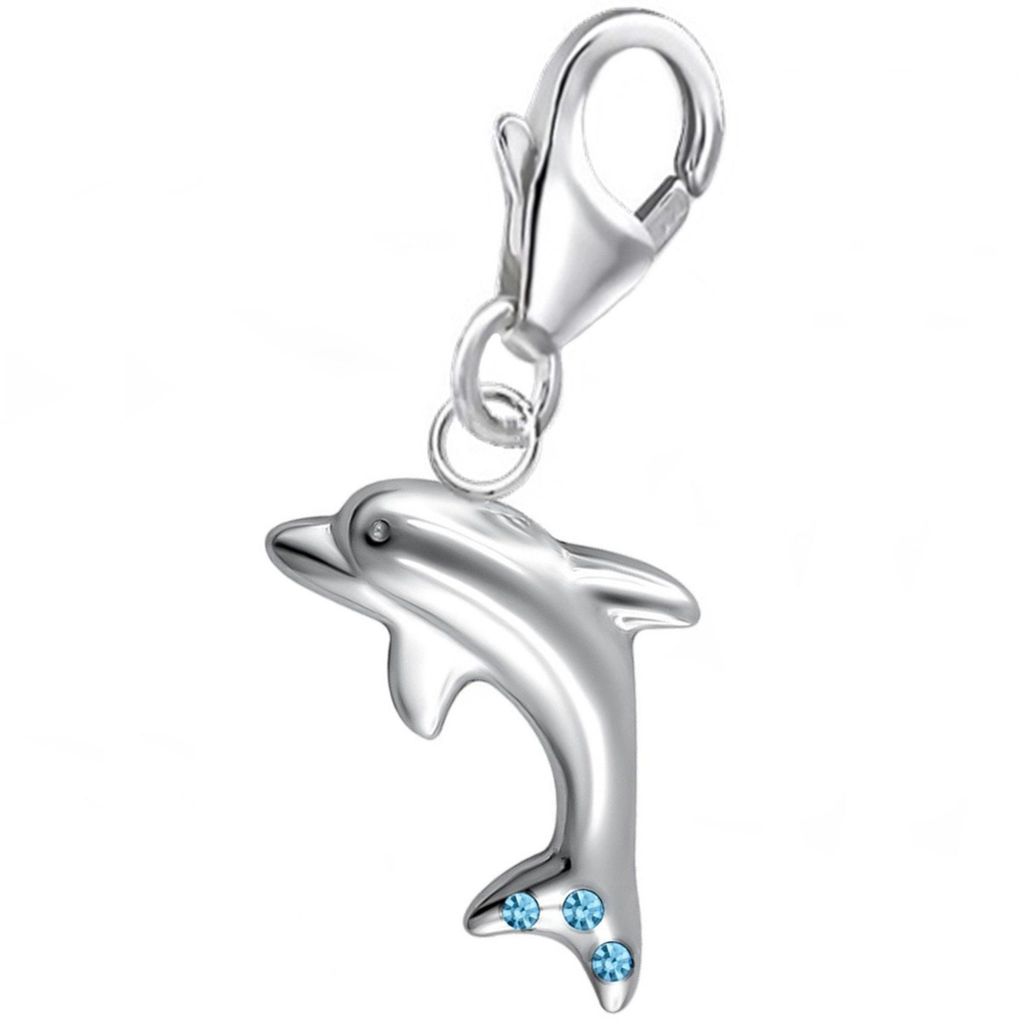 Delfin Charm Anhänger mit blauem Zirkonia I Maritime Echtschmuck