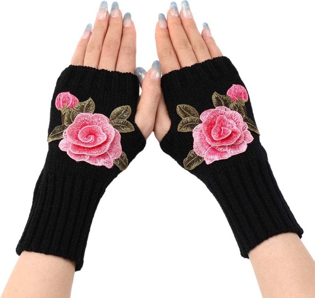 Winter Fingerlose Handschuhe Halbfingerhandschuh Blumenhandschuhe Gestrickte Ärmel Warme Halbfinger Offene Fingerhandschuhe