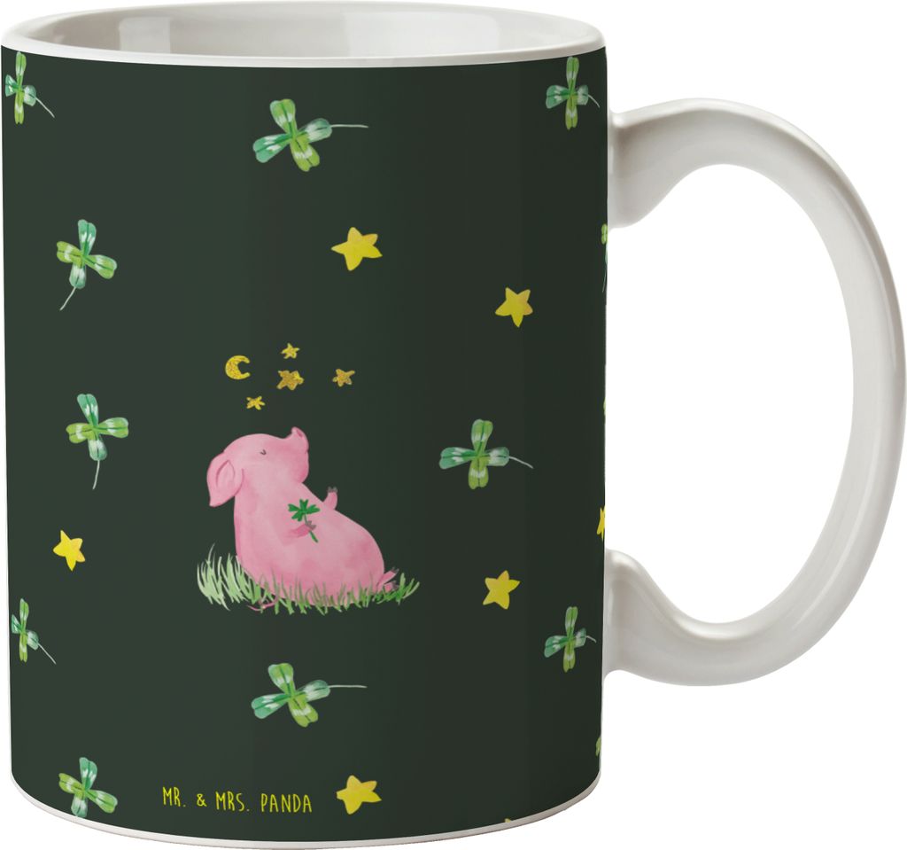 Mr. & Mrs. Panda Tasse Schwein Glück - Grün - Geschenk, schöne, Becher, Glücksbringer, Sterne, Kaffeetasse, Motivation, Ziele, Träume, Lustige...