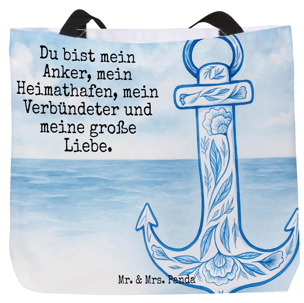 Mr. & Mrs. Panda Beutel Anker Blau Design - Weiß - Geschenk, Schultasche, Tasche, Laptoptasche, Tiermotive, Strandtasche, Tote Bag