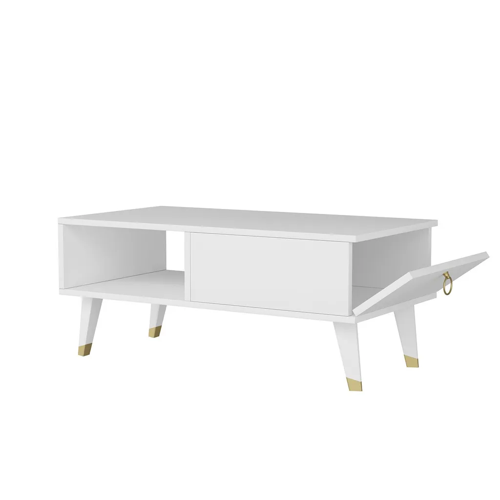 Table basse blanche robuste Delux 90 cm : Finies les traces et taches