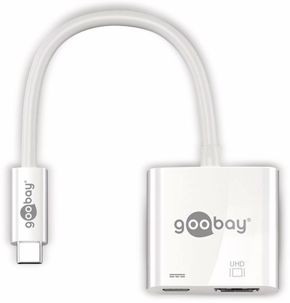 USB Adapter, USB-C Stecker > USB-C Buchse + HDMI-Buchse (weiß, 15cm, PD, Laden mit bis zu 60 Watt)