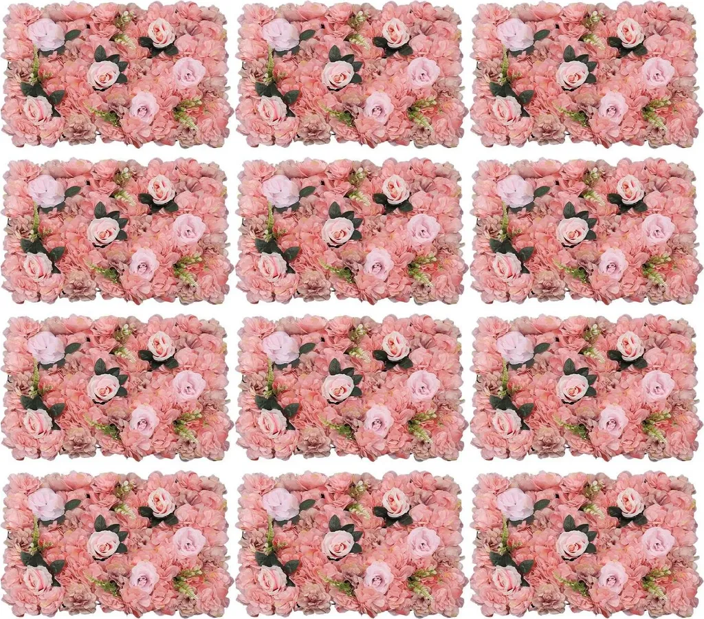 Mur de fleurs en soie rose 12pcs : solution décorative sans entretien - 3