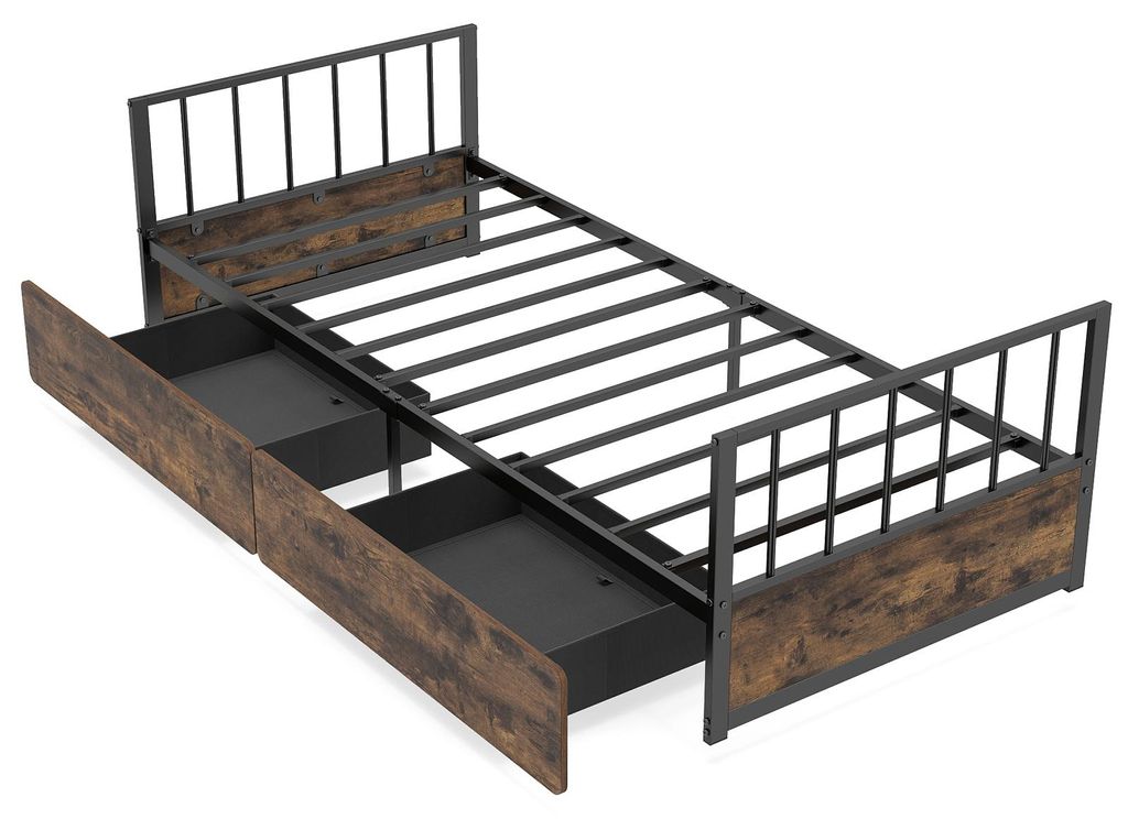 COSTWAY Rama łóżka 90 x 200 cm, łóżko z 2 szufladami, Zdjęcie produktu 