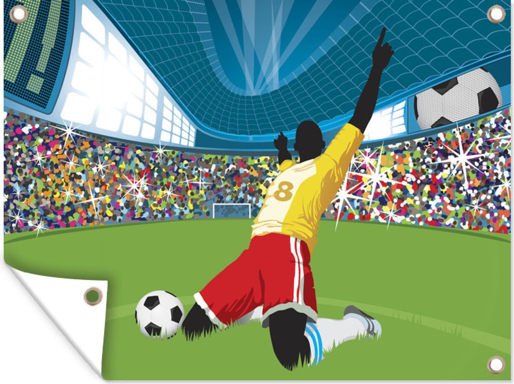 MuchoWow 40x30 cm Outdoor-Poster Gartendeko Sichtschutz Garten Poster für den Garten Ein Fußballspieler feiert sein Tor im Fußballstadion