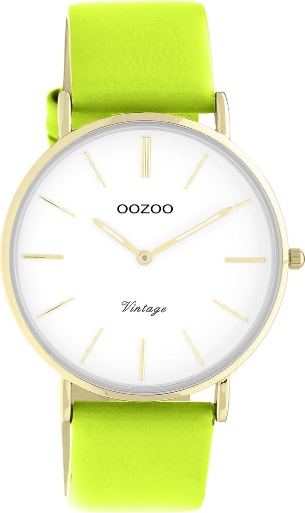 Oozoo Armbanduhr gelbgrün Leder Vintage Series Damen Analog-Quarzuhr UOC20305
