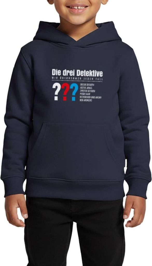 Spreadshirt Die Drei Fragezeichen Detektive Visitenkarte Kinder Premium Hoodie, 158/164 (12 Jahre), Navy