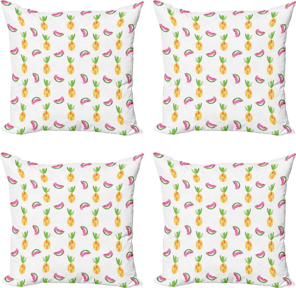 ABAKUHAUS Ananas Kissenbezug Set (4 Stück), Pastell-Aquarell-Kunst, Moderner Doppelseitiger Digitaldruck, 45 cm x 45 cm, Mehrfarbig