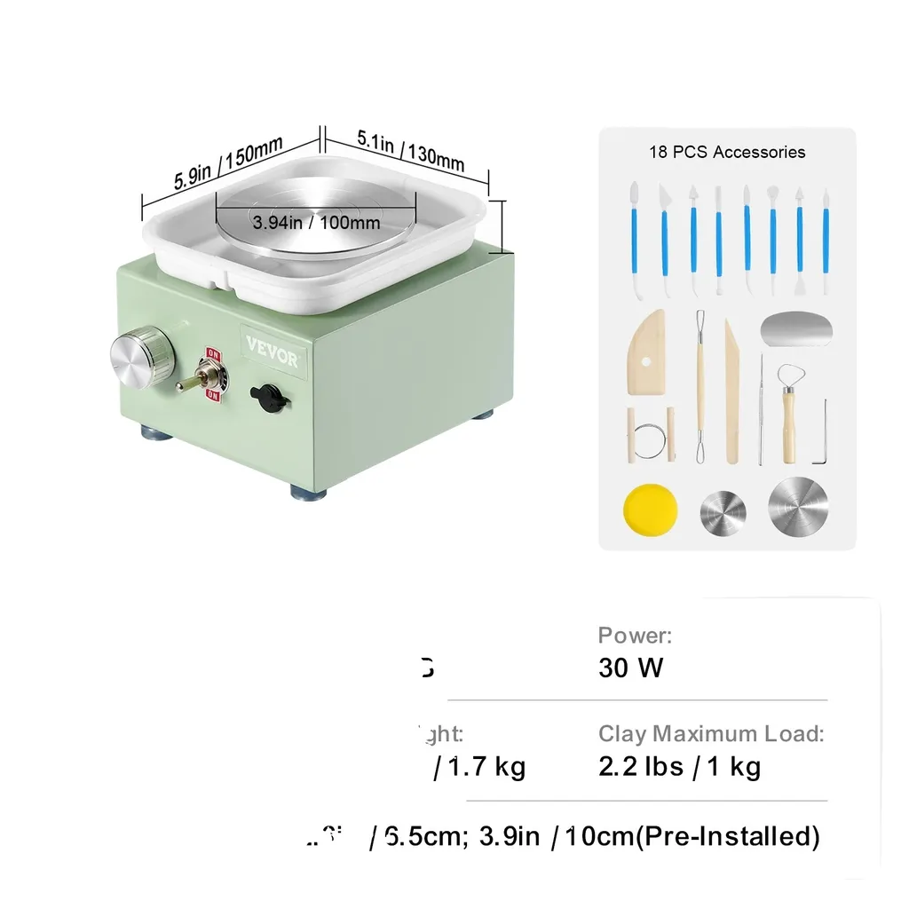 Mini tour de potier réglable 0-320 tr/min, design compact et vert