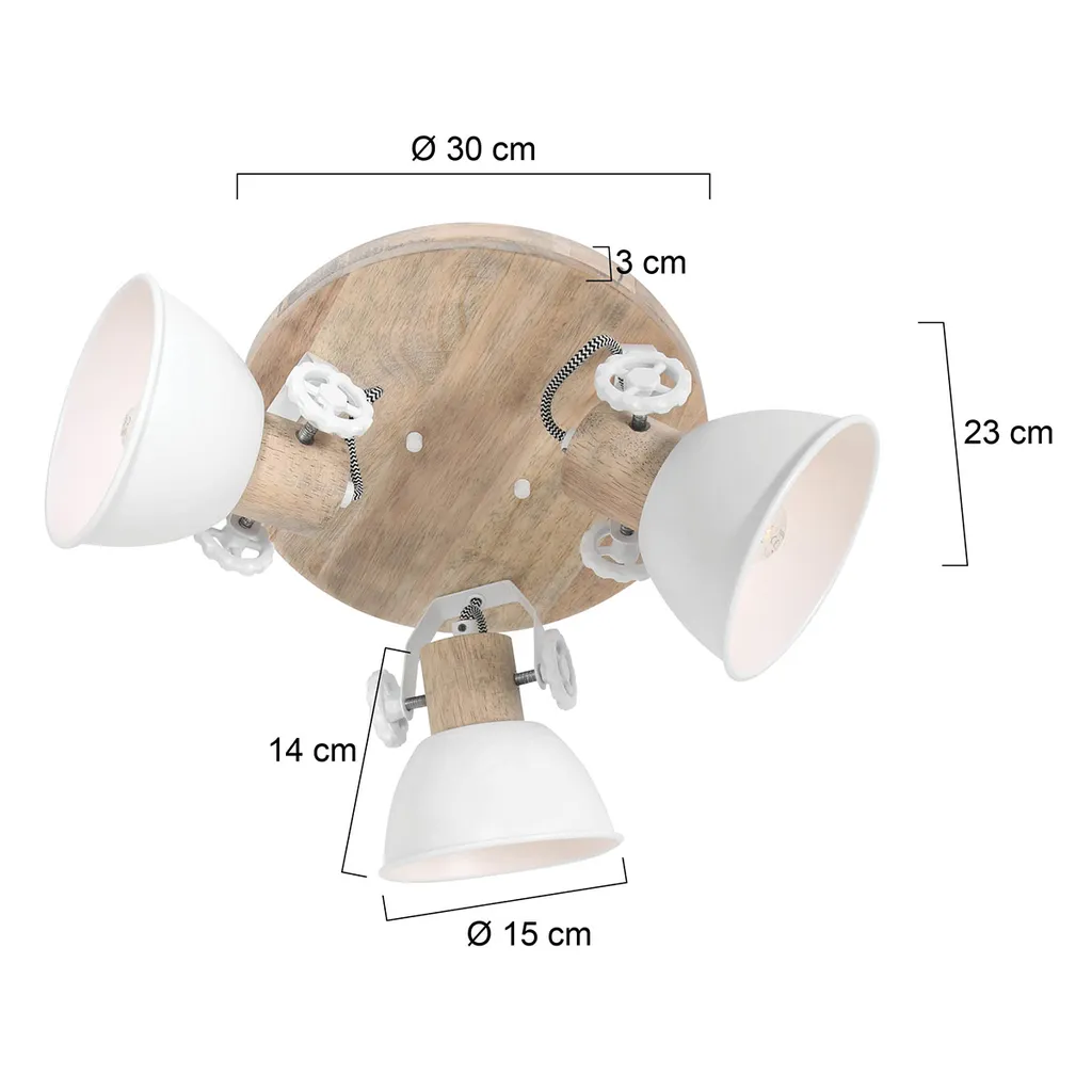 Éclairage de Cuisine et Salon Spot Gearwood Blanc Bois E27 Ø 38cm - 14
