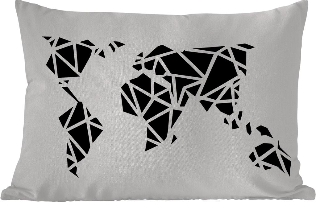 MuchoWow Outdoor Kissen - Weltkarte - Schwarz - Weiß - Abstrakt - Kind - Jungen - Mädchen - 50x30 cm - Wetterfest - Lounge Kissen - Sofa kissen...
